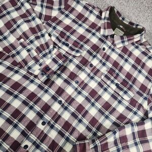 LL Bean Shacket Mens 2XL XXL Tall Flannel Shirt Plaid Maroon Fleece Lined Jacket